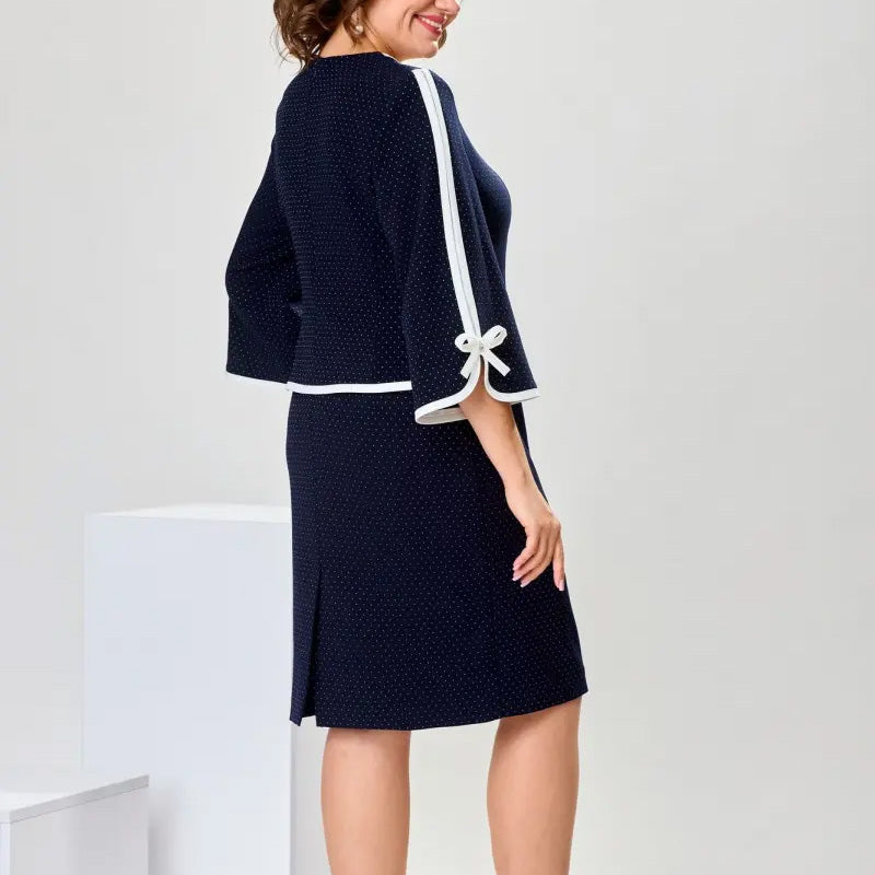 Elegantiška palaidinė su kaspinu ir sijonu su skeltuku gale-LT