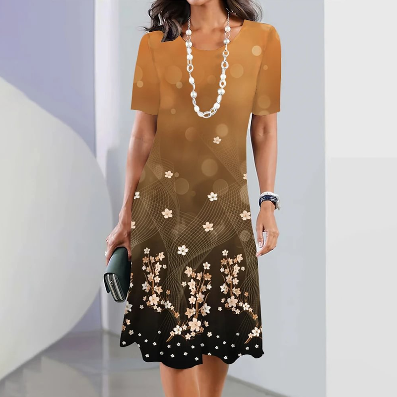 🌸Γυναικείο φόρεμα με στρογγυλή λαιμόκοψη και φλοράλ μοτίβο-GR