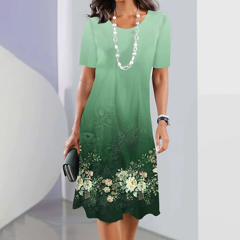 🌸Γυναικείο φόρεμα με στρογγυλή λαιμόκοψη και φλοράλ μοτίβο-GR