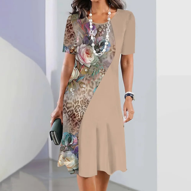 🌸Γυναικείο φόρεμα με στρογγυλή λαιμόκοψη και φλοράλ μοτίβο-GR
