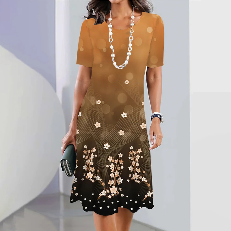 🌸Γυναικείο φόρεμα με στρογγυλή λαιμόκοψη και φλοράλ μοτίβο-GR