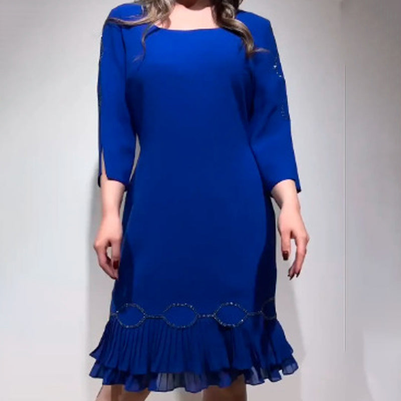 💝Φόρεμα κομψό με στρογγυλή λαιμόκοψη και βολάν στο στρίφωμα-GR