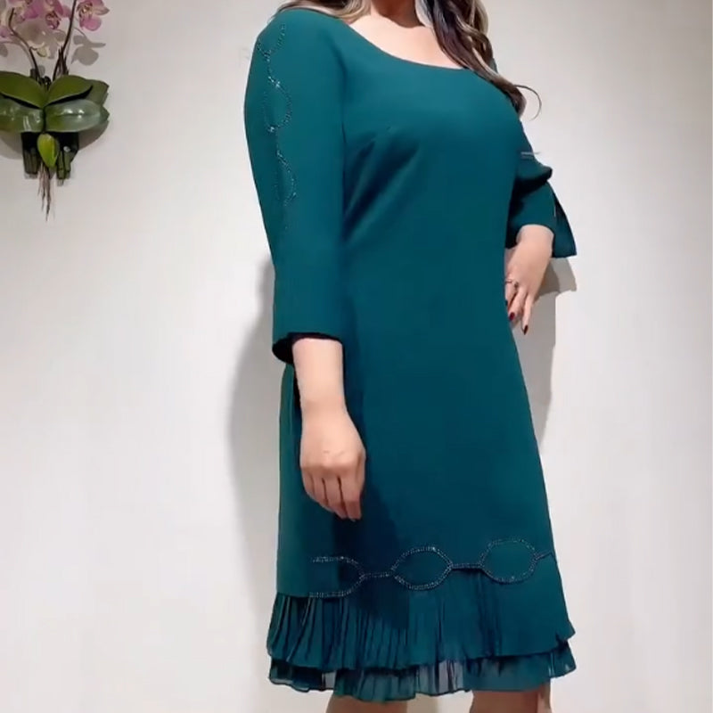 💝Φόρεμα κομψό με στρογγυλή λαιμόκοψη και βολάν στο στρίφωμα-GR