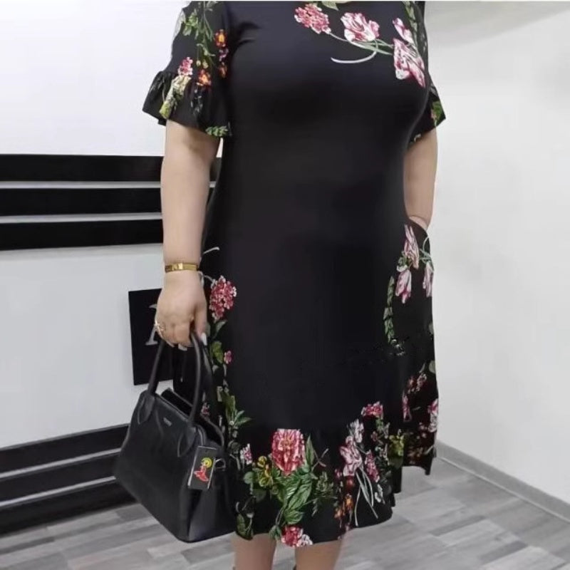 🌺Κομψό oversized φόρεμα με βολάν και τυπώματα-GR