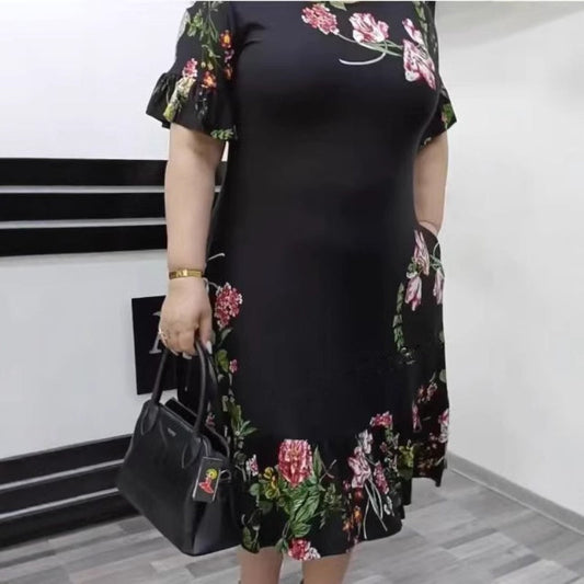 🌺Κομψό oversized φόρεμα με βολάν και τυπώματα-GR