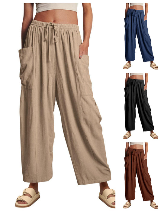 🍁Ελαφρύ βαμβακερό παντελόνι με ψηλή μέζει-GR 