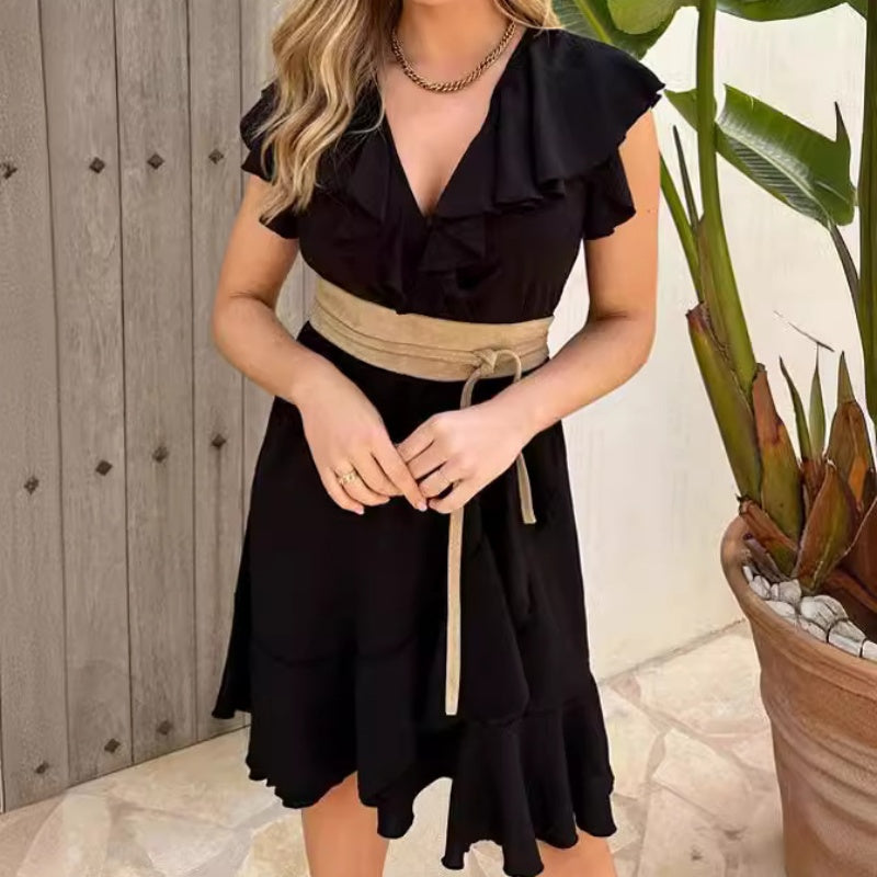 🔥Γυναικείο φόρεμα με δέσιμο στη μέση και στρογγυλή λαιμόκοψη V-GR