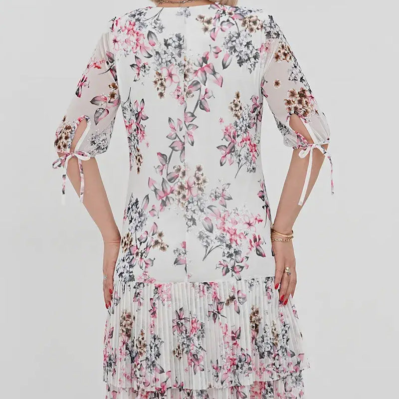 Elegantiška moteriška ilga suknelė trumpomis rankovėmis, klostuota-LT