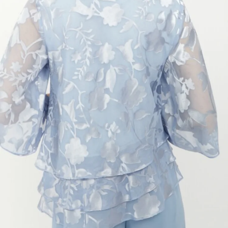 Elegantiški moteriški viršutiniai drabužiai su kaklaraiščiais ir plačiomis kelnėmis komplekte-LT