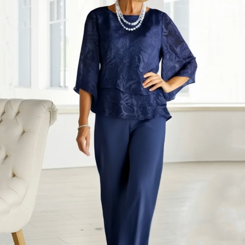 Elegantiški moteriški viršutiniai drabužiai su kaklaraiščiais ir plačiomis kelnėmis komplekte-LT