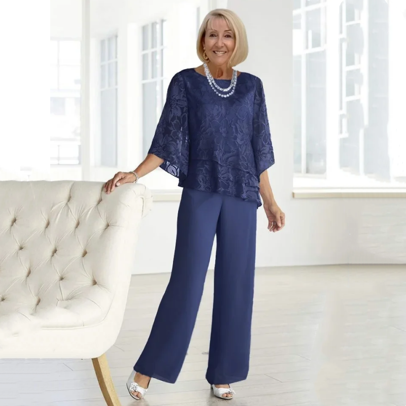 Elegantiški moteriški viršutiniai drabužiai su kaklaraiščiais ir plačiomis kelnėmis komplekte-LT