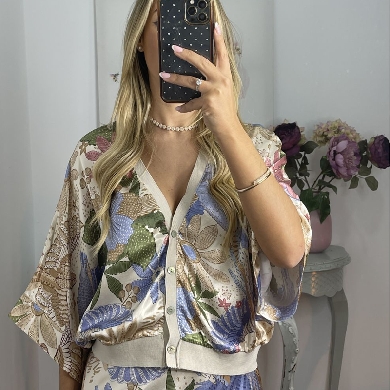 🏆🌸Σετ δύο τεμαχίων για γυναίκες: Τοπ με V ντεκολτέ και μακριά φούστα-GR