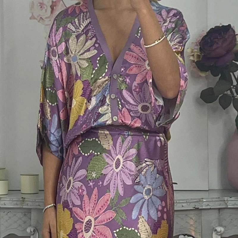 🏆🌸Dviejų dalių moteriškas komplektas: palaidinė V formos iškirpte ir ilgas sijonas-LT