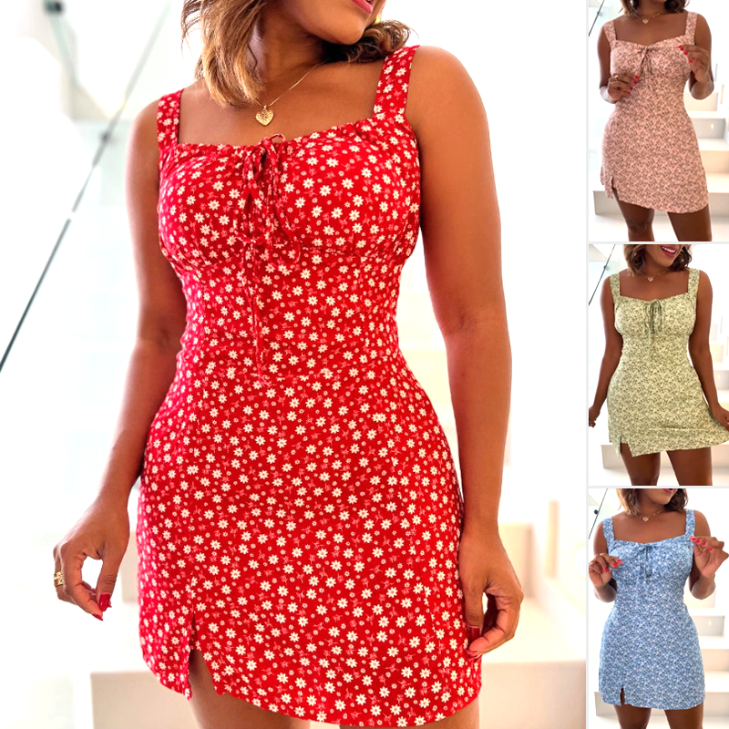 🌸Μίνι φόρεμα με φλοράλ στάμπα και τιράντες-GR