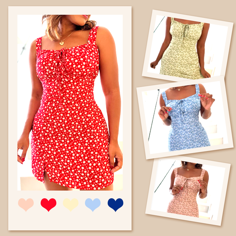 🌸Μίνι φόρεμα με φλοράλ στάμπα και τιράντες-GR