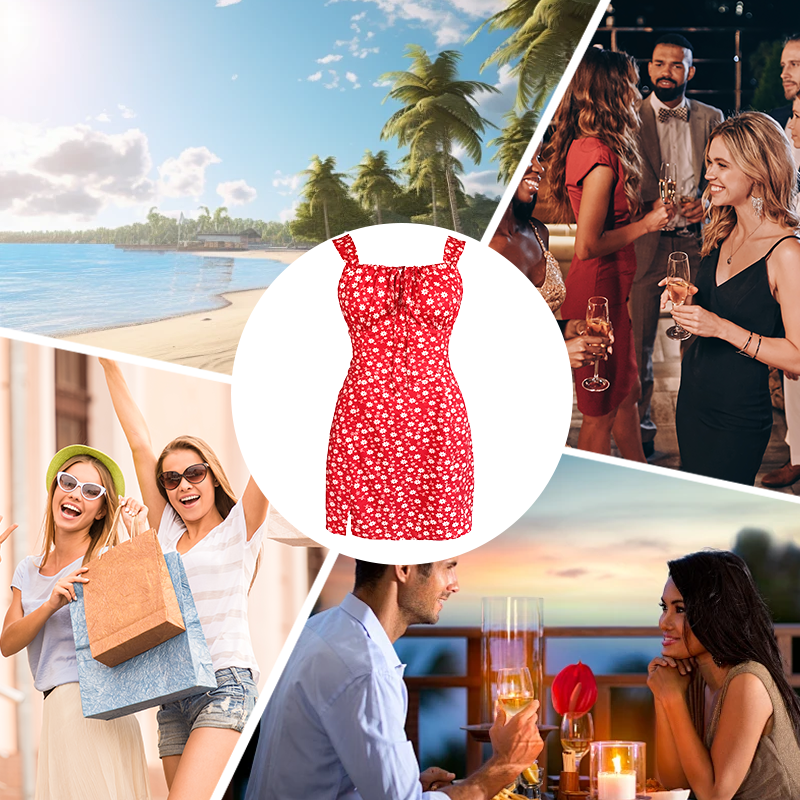 🌸Μίνι φόρεμα με φλοράλ στάμπα και τιράντες-GR