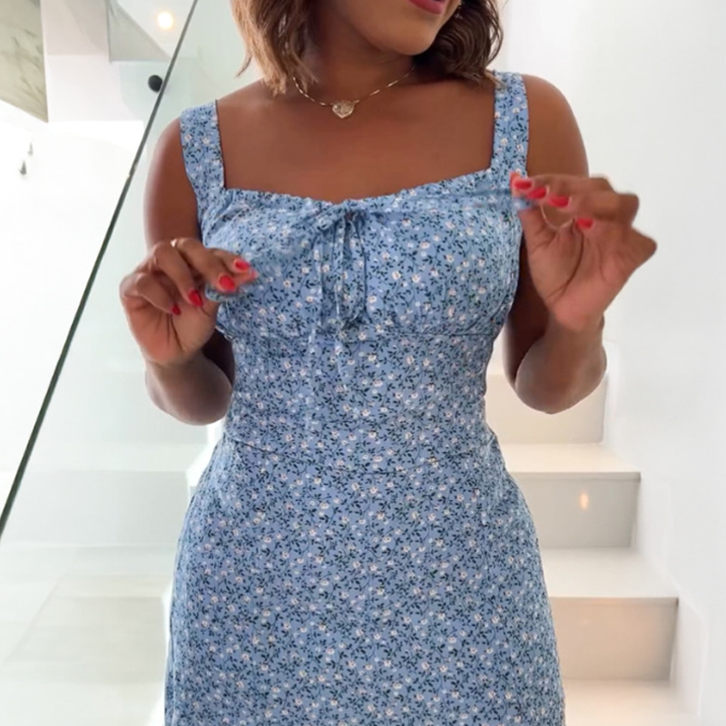 🌸Μίνι φόρεμα με φλοράλ στάμπα και τιράντες-GR