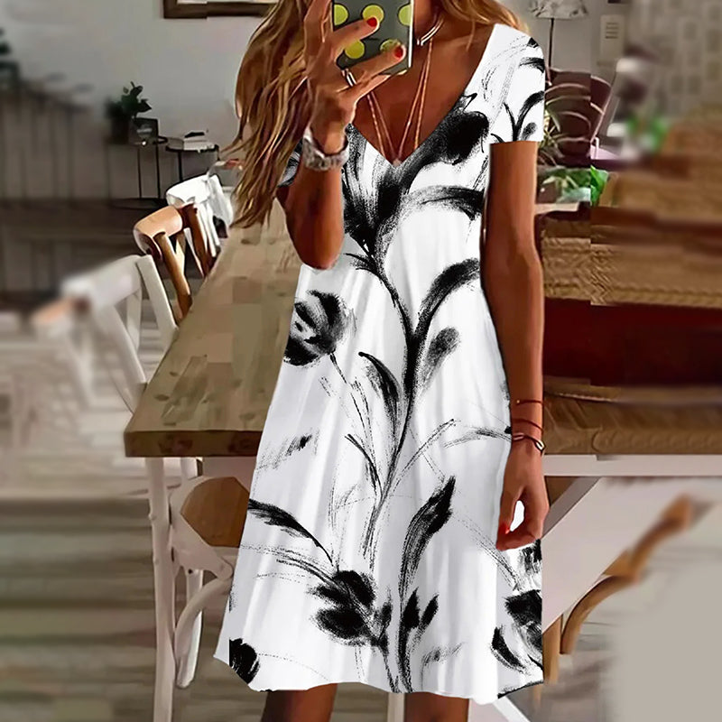 Elegantiškos moteriškos suknelės su V formos iškirpte-LT