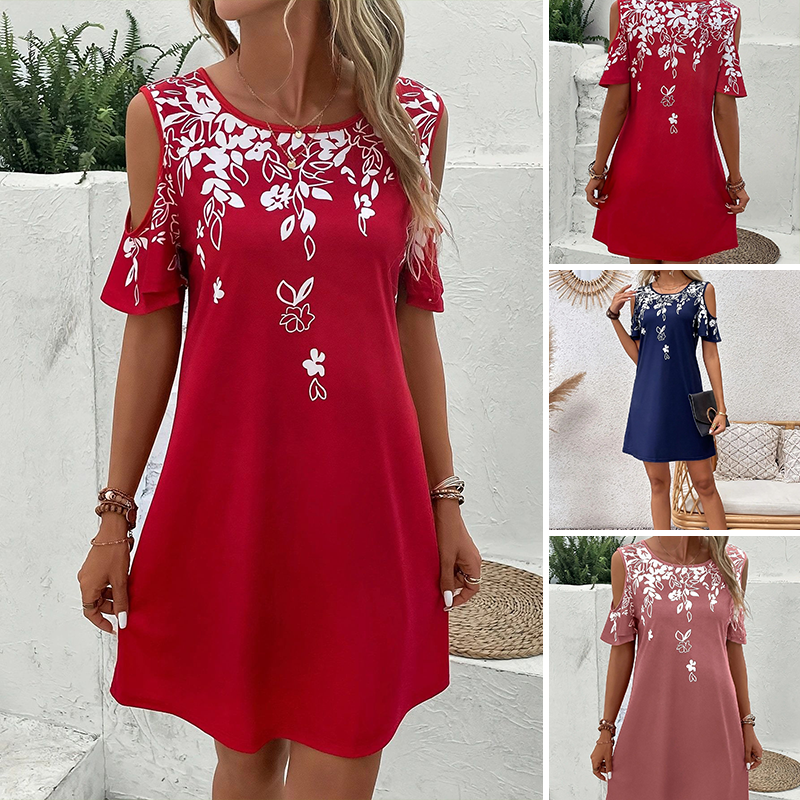 🌼【S-2XL】Φόρεμα μίντι με φλοράλ στάμπα και μανίκια με κψίματα-GR