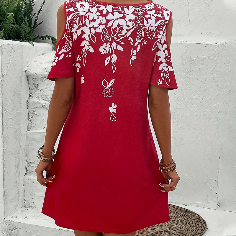 🌼【S-2XL】Φόρεμα μίντι με φλοράλ τύπωμα και μανίκια με κοψίματα-LT