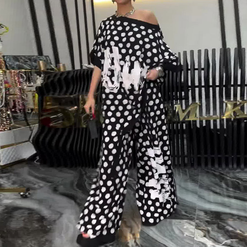 Dviejų dalių komplektas: didelis viršutinis drabužis ir plačios kelnės moterims-LT