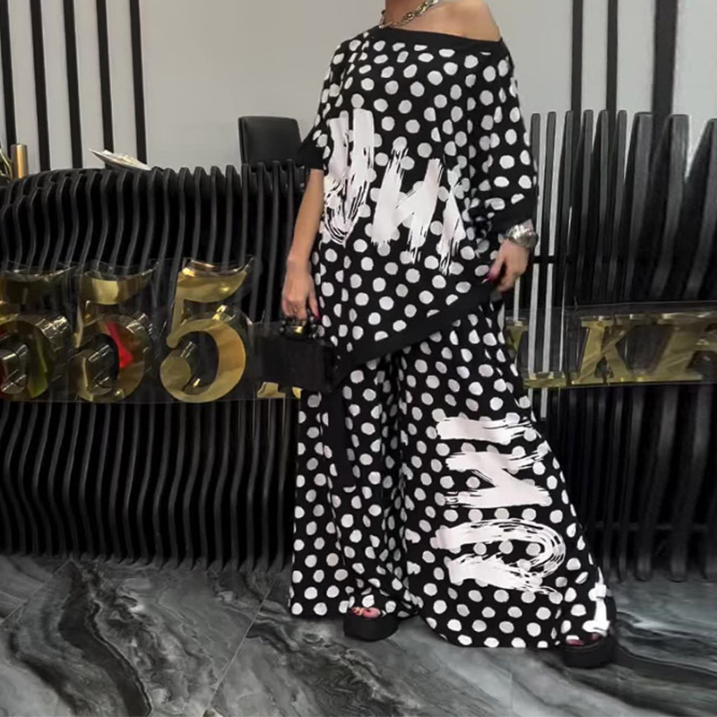 Dviejų dalių komplektas: didelis viršutinis drabužis ir plačios kelnės moterims-LT