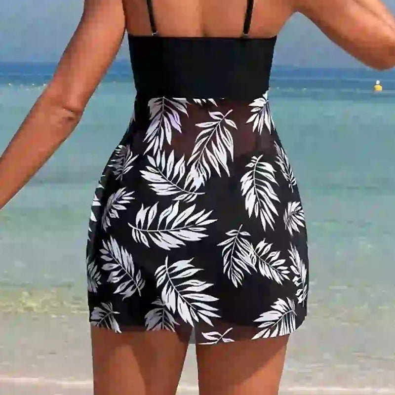 🌴👙Γυναικείο μαγιό δύο τεμαχίων με σχέδιο και σορτς με τιράντες-LT