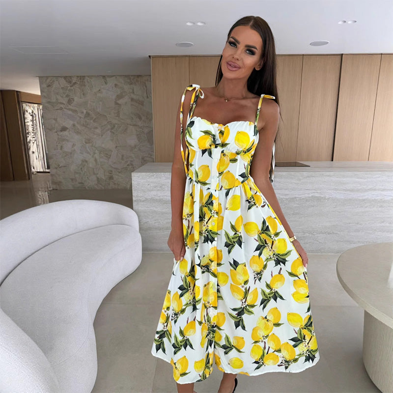 👗Κομψό γυναικείο δωμένος με λεπτές τιράντες και φλοράλ τύπωμα-GR