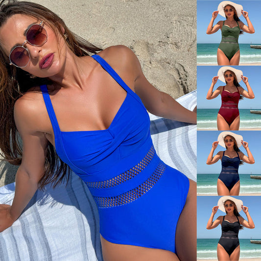 🔥🥰Γυναικείο ολόσωμο μαγιό με λεπτομέρειες από πλέγμα🌟👙-LT