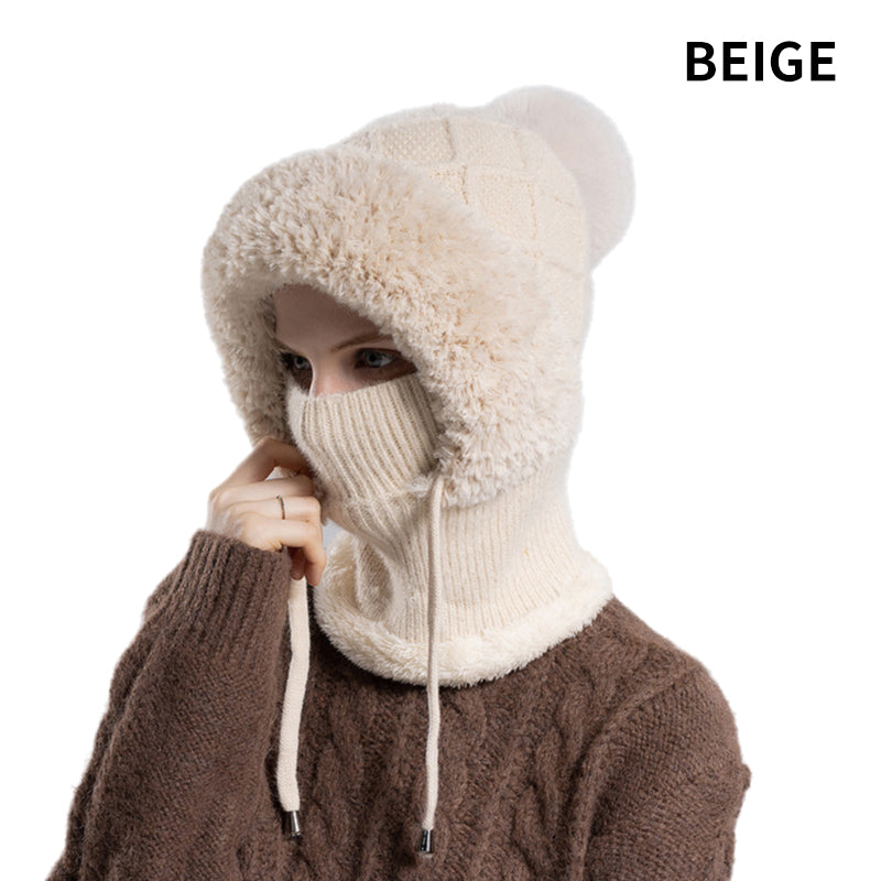 🔥Naujas pasiūlymas – stilinga, stora megzta žieminė kepurė – su šiltu veido apdangalu ir šaliku-LT